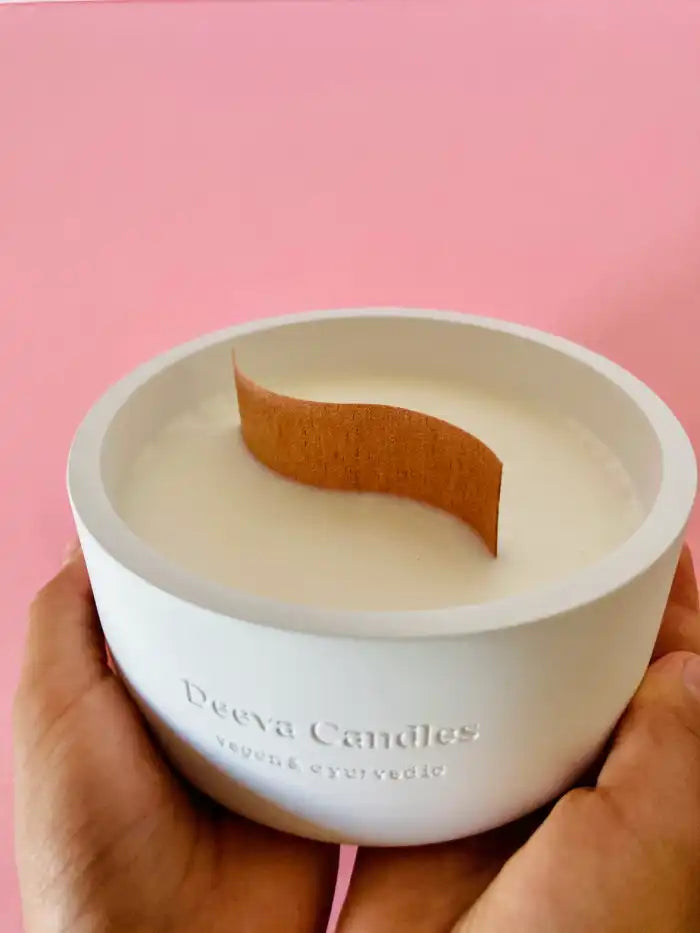 Wood wick cement candle